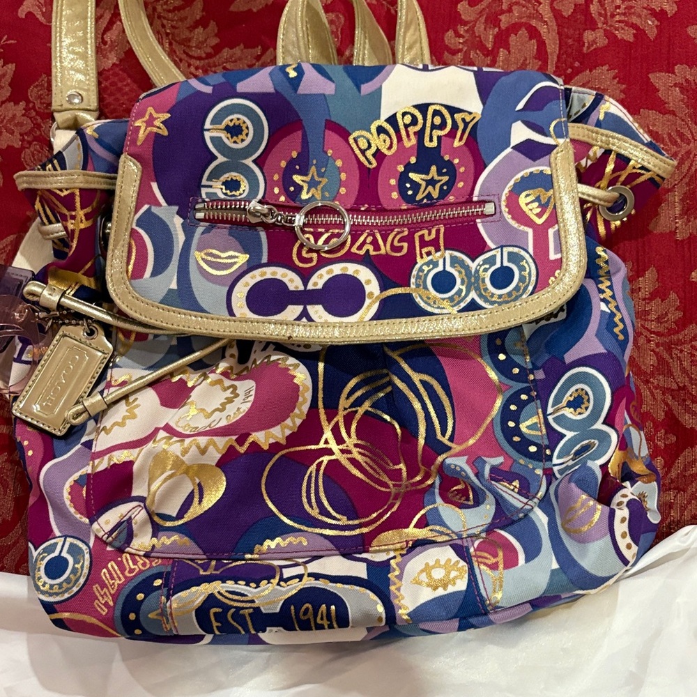 Authentic Coach Poppy Multicolor Gold Accents Medium Backpack - Picture 8 of 16